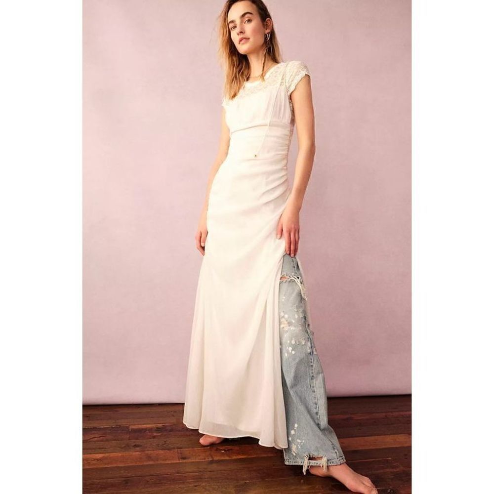 Free People - Gala Slip Maxi Dress Ruched Drapey Billowy Wedding Size 0